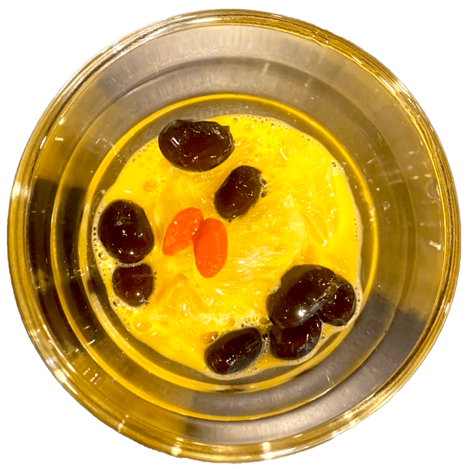 卵黄を絡めた甘夏と黒豆のデザートイメージ